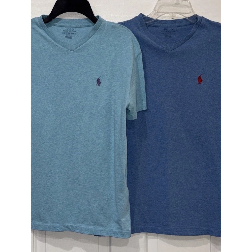 Polo Ralph Lauren Classic Fit Shirt Men's XS Blue Teal V-Neck Short Sleeve (2) - Picture 7 of 10